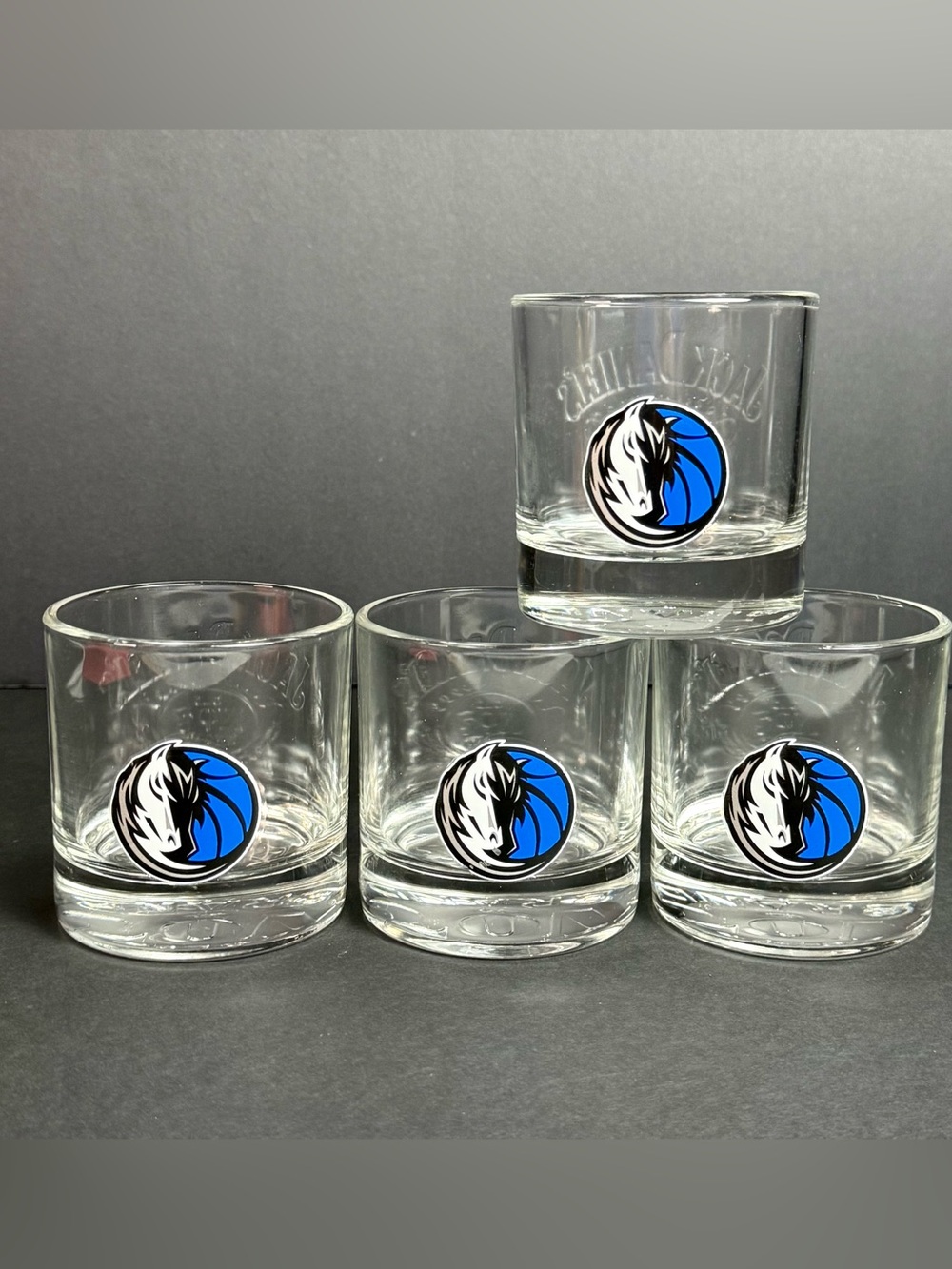 Rare Dallas Mavericks Jack Daniel’s Rocks Glasses w/ Raised JD Logo Set Of 4